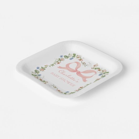 Wildflower Roze Bow Baby shower Papieren Bordje (Gebogen)