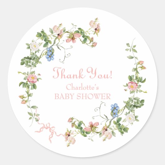 Wildflower Roze Bow Baby shower Ronde Sticker (Voorkant)