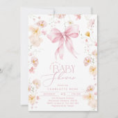 Wildflower Roze Bow Elegant Baby meisje Douche Kaart (Voorkant)