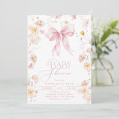 Wildflower Roze Bow Elegant Baby meisje Douche Kaart (Staand voorkant)