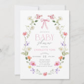 Wildflower roze Bow Elegant Baby shower Kaart (Voorkant)