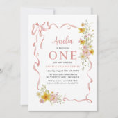 Wildflower Roze Coquette Bow 1e Verjaardag Meisje Kaart (Voorkant)