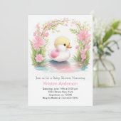 Wildflower roze eendje meisje Baby shower Kaart (Staand voorkant)