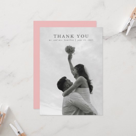 Wildflower Roze Elegante Trouwbedankkaart Kaart (Voorkant / Achterkant in situ)