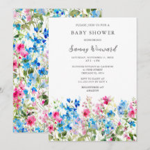 Wildflower Roze en Blauwe Bloemen Baby shower