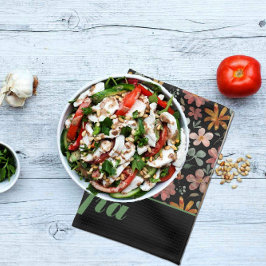 Wildflower roze geel patroon aangepaste naam zwart theedoek