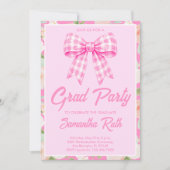 Wildflower Roze Gingham Strik Afstudeerfeest Kaart (Voorkant)