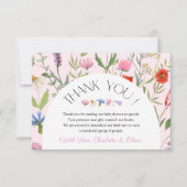 Wildflower Roze Meisje Baby shower Dank je kaart (Voorkant)