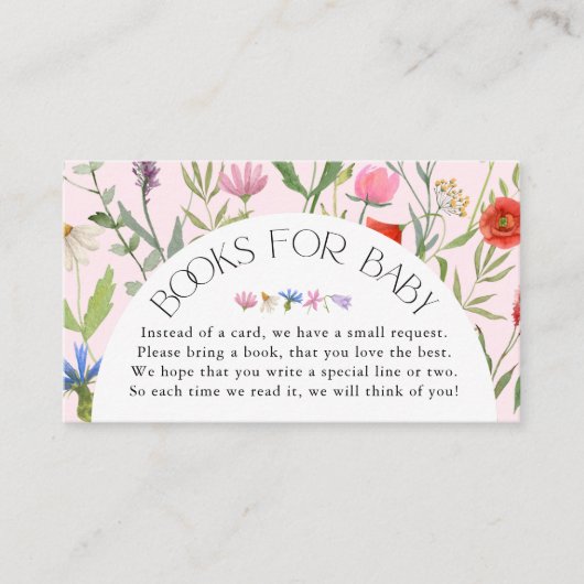 Wildflower Roze Meisje Boeken voor Baby shower Informatiekaartje (Voorkant)