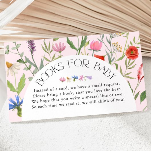 Wildflower Roze Meisje Boeken voor Baby shower Informatiekaartje