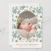 Wildflower roze meisje foto geboorte aankondiging (Voorkant)