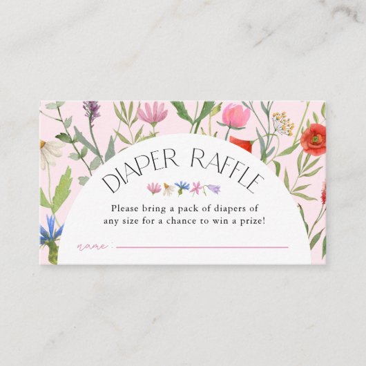 Wildflower Roze Meisje Luier Raffle Baby shower Informatiekaartje (Voorkant)
