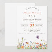 Wildflower Roze Paarse Tuin Partij 26e Verjaardag Kaart (Voorkant / Achterkant)