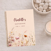 Wildflower roze perzik naam script notitieboek