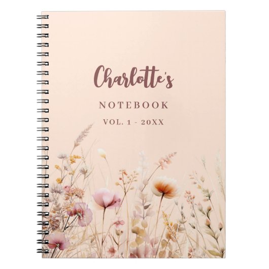 Wildflower roze perzik naam script notitieboek (Voorkant)
