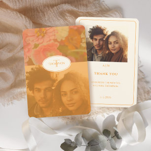  Wildflower Roze Poppy Wedding Monogram Bedankkaart