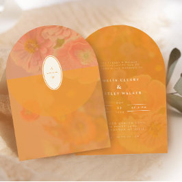  Wildflower Roze Poppy Wedding Monogram Kaart