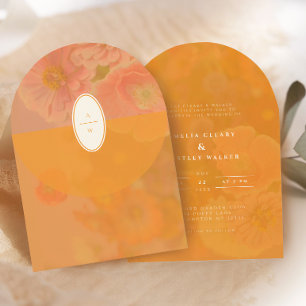 Wildflower Roze Poppy Wedding Monogram Kaart