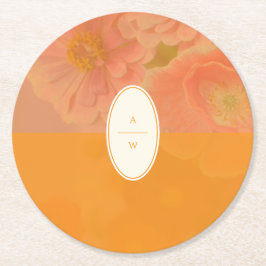  Wildflower Roze Poppy Wedding Monogram Ronde Kartonnen Onderzetter