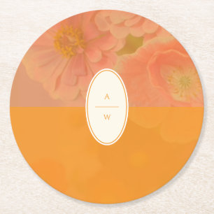  Wildflower Roze Poppy Wedding Monogram Ronde Kartonnen Onderzetter