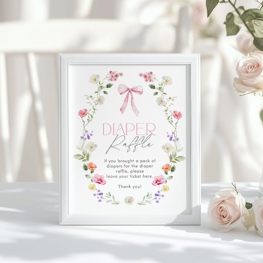 Wildflower Roze strik elegante Luier Raffle Poster