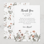 Wildflower Roze Verjaardagsfeest Bedankkaart (Voorkant / Achterkant)