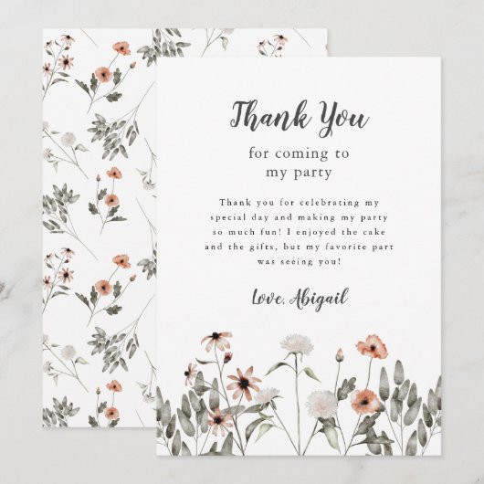 Wildflower Roze Verjaardagsfeest Bedankkaart (Voorkant / Achterkant)