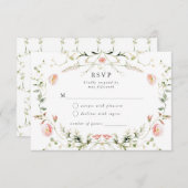 Wildflower Roze Waterverf Elegant Huwelijk RSVP Informatiekaartje (Voorkant / Achterkant)