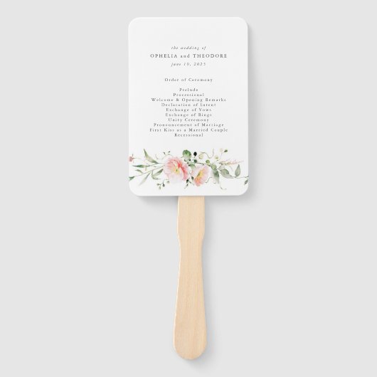 Wildflower Roze Waterverf Elegant Trouwprogramma Handwaaier (Voorkant)