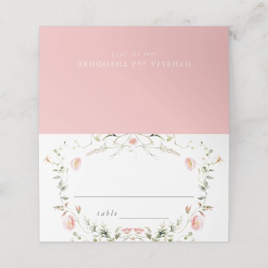 Wildflower Roze Waterverf Elegante bruiloft Plaatskaartje (Buitenkant ongevouwen)
