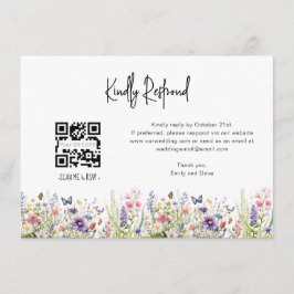 Wildflower RSVP Bruiloft QR CODE Details op achter Informatiekaartje