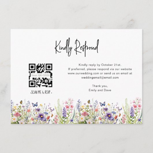 Wildflower RSVP Bruiloft QR CODE Details op achter Informatiekaartje (Voorkant)