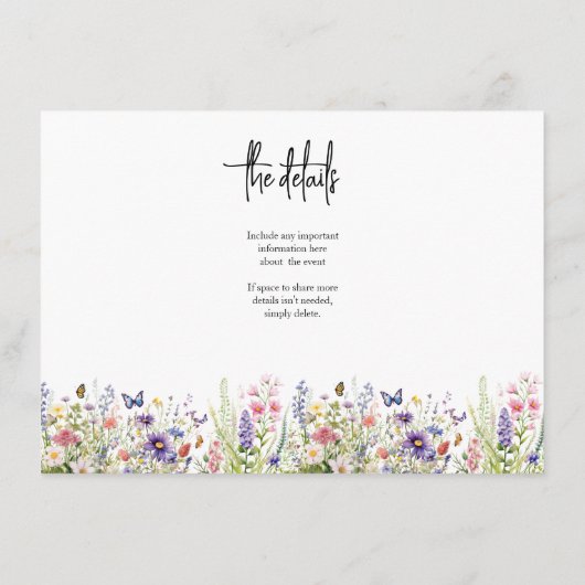 Wildflower RSVP Bruiloft QR CODE Details op achter Informatiekaartje (Achterkant)