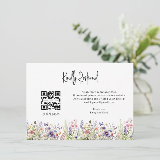 Wildflower RSVP Bruiloft QR CODE Details op achter Informatiekaartje (Staand voorkant)