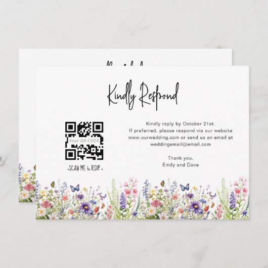 Wildflower RSVP Bruiloft QR CODE Details op achter Informatiekaartje (Voorkant / Achterkant)