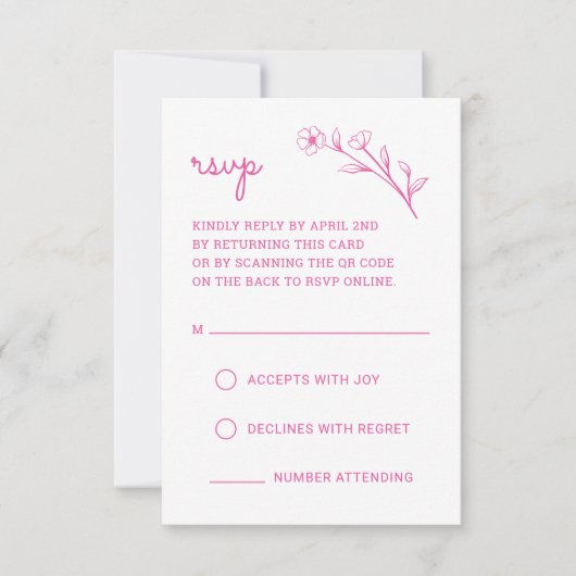 Wildflower RSVP-kaart met QR-code in Hot Pink RSVP Kaartje (Voorkant)