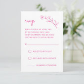 Wildflower RSVP-kaart met QR-code in Hot Pink RSVP Kaartje (Staand voorkant)