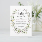 Wildflower Rustic Baby shower Invitation Kaart (Staand voorkant)