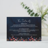 Wildflower Rustic Boho Floral Navy Wedding Details Informatiekaartje (Staand voorkant)