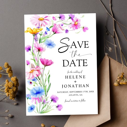 Wildflower Rustic Boho Waterverf Elegante bruiloft Save The Date