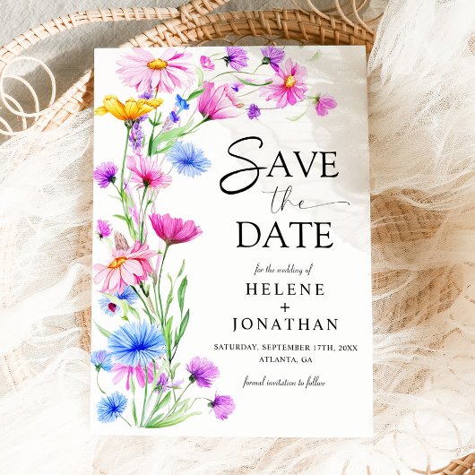 Wildflower Rustic Boho Waterverf Elegante bruiloft Save The Date