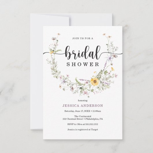Wildflower Rustic Bruids Douche Uitnodiging Kaart (Voorkant)