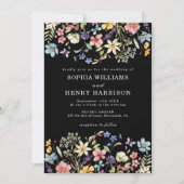 Wildflower Rustic Chic Black Wedding QR-code Kaart (Voorkant)