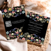 Wildflower Rustic Chic Black Wedding QR-code Kaart