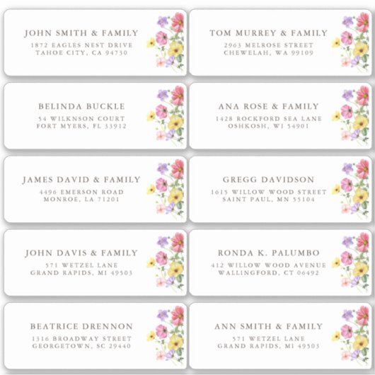 Wildflower Rustic Chic boho Floral Guest Address Sticker (Voorkant)