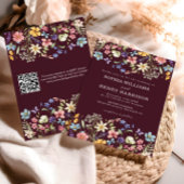 Wildflower Rustic Chic Bourgondië Wedding QR-code Kaart