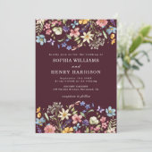 Wildflower Rustic Chic Bourgondië Wedding QR-code Kaart (Staand voorkant)