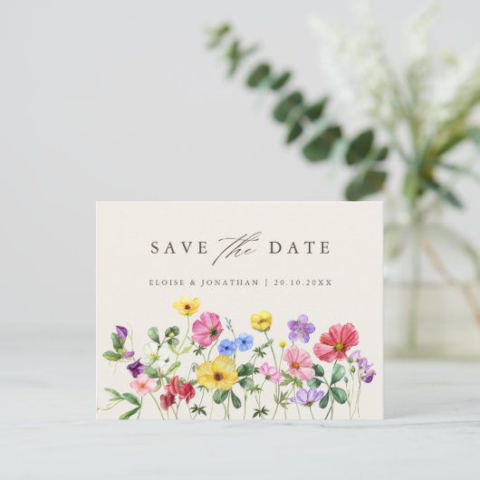 Wildflower Rustic Chic Floral Boho Bewaar de datum Briefkaart (Staand voorkant)