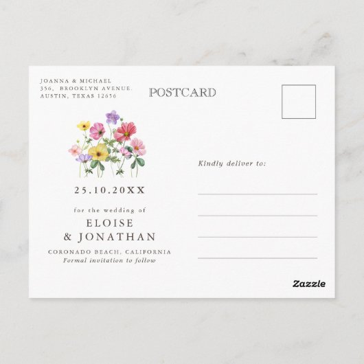 Wildflower Rustic Chic Floral Boho Bewaar de datum Briefkaart (Achterkant)
