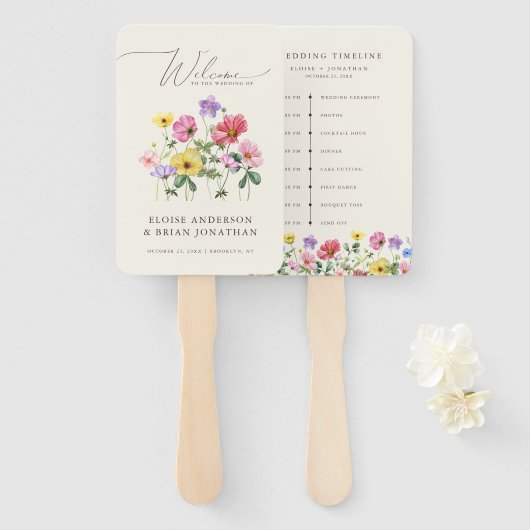 Wildflower Rustic Chic Floral Wedding tijdlijn Handwaaier (Voorkant en achterkant)